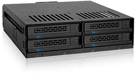 ICY DOCK ExpressCage MB324SP-1B 4 Bay 2.5” SATA/SAS HDD SSD Hot-Swap Mobile Rack Enclosure with Tool-Less SSD Mounting Tray for 5.25” Drive Bay (4 x SATA 7pin)
