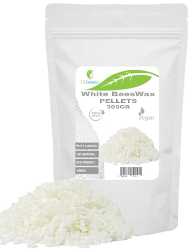 Perlas de cera de abeja blanca - 300 g - Purificada, 100% natural, de grado cosmético. Ideal para proyectos de bricolaje, bálsamos labiales, lociones, velas y manualidades.