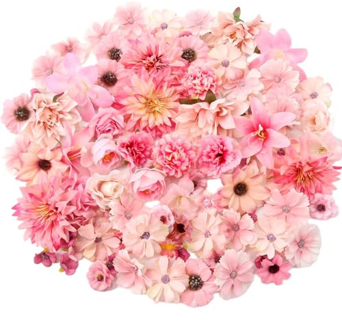 60 Cabezas de Flores Artificiales, Flores Artificiales Decoracion, Flores de Tela, Flor Artificial Colorido, Flores Artificiales Mixtos, Flores Falsas para Decoración, para Manualidades DIY Tarta Boda