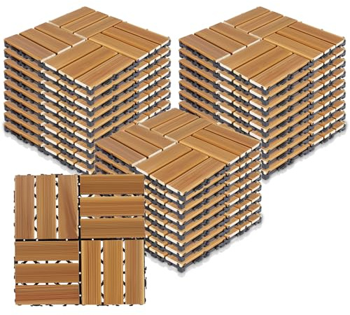 27-pack sammankopplade terrassplattor av massivt trä, väderbeständiga golvplattor (30 x 30 cm) för inomhus- och utomhusbruk, terrassbeläggning för veranda, balkong och trädgård, träutseende