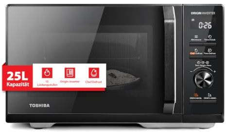 Toshiba MW3-AM25PFI(BK) Endast mikrovågsugn 25 L 900 W med original Chef-Defrost-växelriktare, 10 effektnivåer, 7 automatiska menyer, Easy Clean
