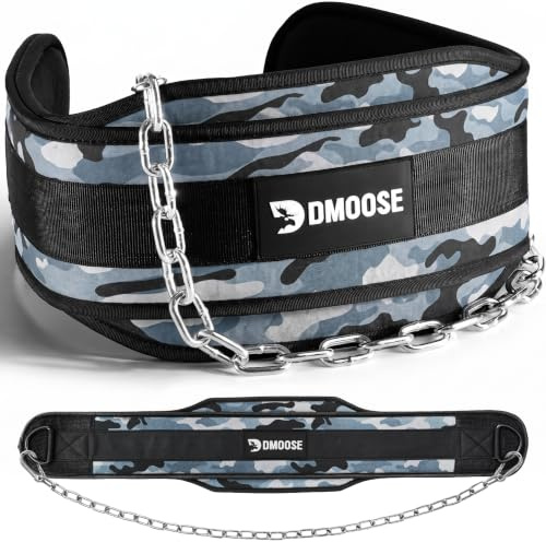 DMoose Dip Belt for Weightlifting, Weight Belt with Chain for Pullup, Gym Lifting Belt for Powerlifting, Squat, Bodybuilding, Heavy Duty Steel, Workout Belt with Comfortable Neoprene Support