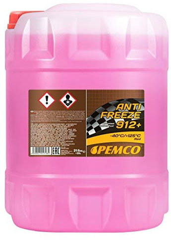 Pemco 1 x 20L Antifreeze 912+ (-40) / Kühlerwasser Fertiggemisch Rosa G12+ Kühlerfrostschutz
