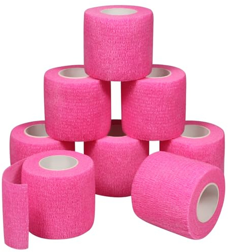 QiGui, 8 rullar sammanhängande bandage, självhäftande elastiskt bandage, bandage, bandage, finger-, hand- och fotbandage 5 cm x 4,5 m, rosa