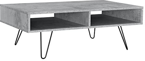 [en.casa] Mesa Auxiliar - Tablero: MDF - Estructura: Metal - salón - 100cm x 60cm x 35cm - Aspecto de hormigón - Patas Horquillas - 2 baldas de Almacenamiento