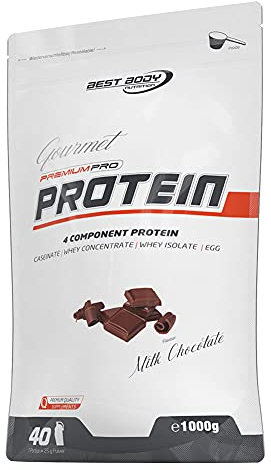 Best Body Nutrition Gourmet Premium Pro Protein Milk Chocolate 1000g, 4 Komponenten Eiweißpulver mit Caseinat, Whey, Isolat, Eiprotein – Mehrkomponenten Protein, cremiger Shake