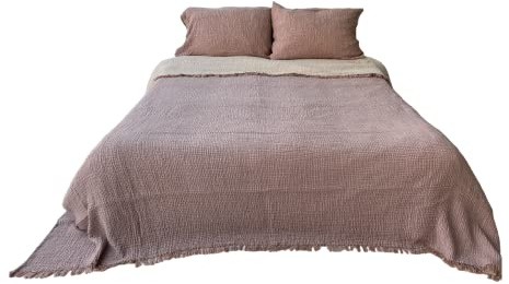 DEKADRON Coperta in mussola di cotone 100%, copriletto a 4 strati, copriletto in morbida mussola di cotone turco, copriletto reversibile, marrone (due federe 50x70cm)