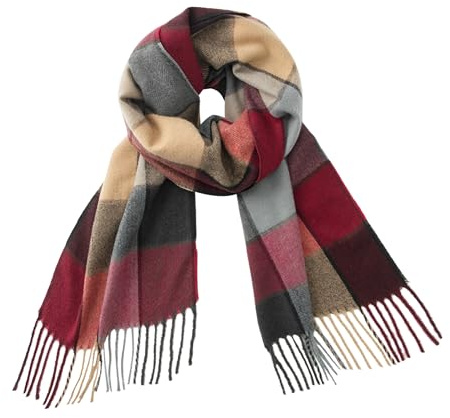 Calvin Olivia kashmir känsla halsduk mjuk vinter ombre nova buffel tartan tweed hundtand pläd gåva män kvinnor, Bourgogne kamel grå pläd, L