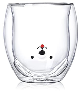 XiXiRan Glasmugg med dubbla lager, hund, kaffemugg med dubbla väggar, isolerade glasögon, koppar, söta djur, te, mjölkkoppar, söt espresso, kaffemugg, hundkoppar, termoglas, anti-skållning, tekopp