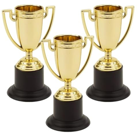 D.A.Y. Republic Golden Plastic Winner Trophies with Handles for Performances, Competitions, Party Gifts, Sports Events, Unisex Children, Gold, 10 cm, Pack of 3