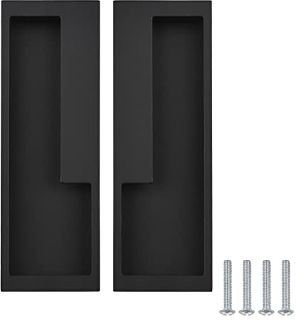 MOROBOR Lot de 2 poignées de porte coulissante encastrées en alliage de zinc avec vis cachées, modernes et simples pour tiroir de grange, placard, armoire (noir mat/137mm)