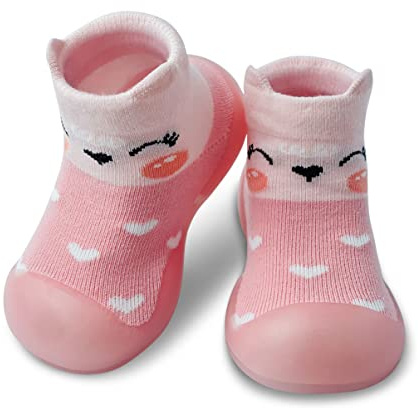 Dookeh Zapatos de gateo para bebé, zapatos para aprender a andar, antideslizantes, zapatos de cabaña para niñas y niños, A2 rosa., 12-18 meses