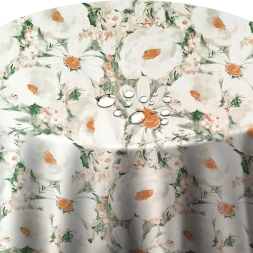 Wachstuch Wachstischdecke Tischdecke Grün Kamille Oval 130 x 200 cm Gartentischdecke abwaschbar