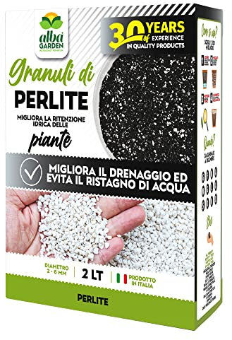 Albagarden - Perlite per Piante - Perlite da Giardinaggio - 100% Roccia Vulcanica Naturale Porosa x 2 Litri