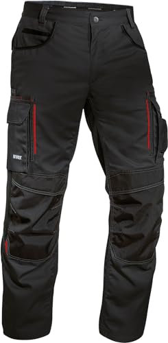 Uvex Tune-Up Herren-Arbeitshose lang - robuste Männer-Arbeitshosen mit Kniepolster-Taschen - 35% Baumwolle - Schwarz/Rot - 52
