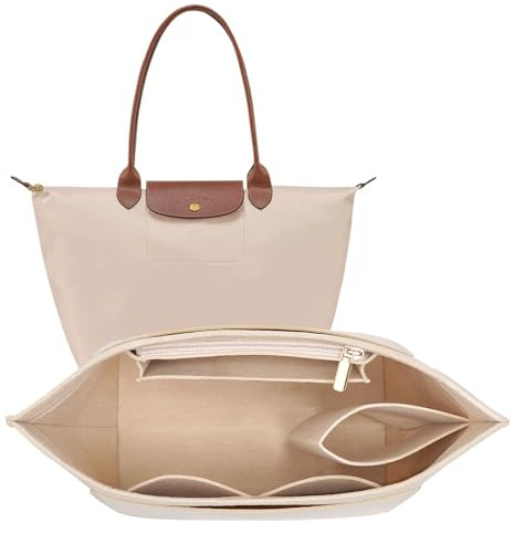LOUKAYCCI Felt Purse Organizer Insert for Longchamp Le Pliage M Handbag Insert (Medium Beige)