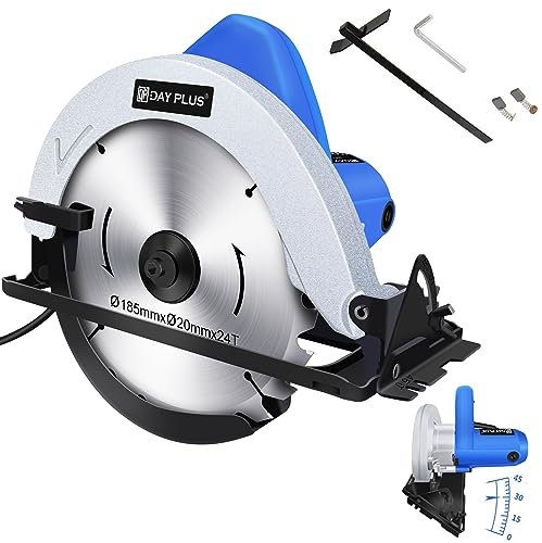 Elektrische Kreissäge 1500W Handkreissäge mit führungsschiene, 5800RPM, Gehrungsschnitte bis 45°, Max. Schnitttiefe: 55 mm, Kreissäge Inkl. Kreissägeblatt (24T+40T), für Holz, Weichmetall, Fliesen