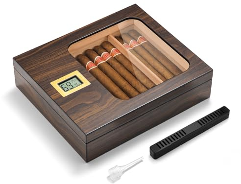 OTAKOKIT Cigarrhumidor, modern glasskiva cederluftfuktare cigarrlåda med digital hygrometer, luftfuktare, avdelare, handgjord cigarrfodral rymmer 20–25 cigaretter, cigarrtillbehör för män