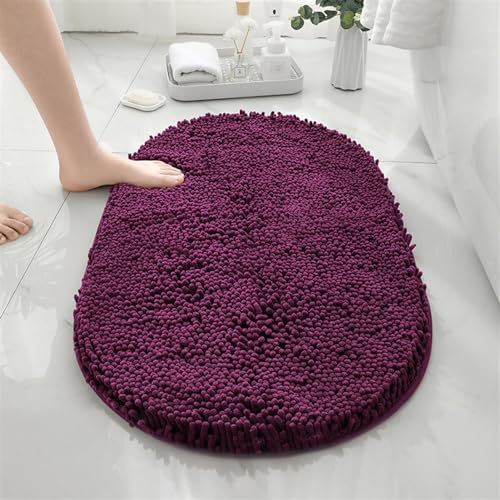 Reyox Badezimmerteppich Oval, Chenille Badematte rutschfest, Weicher Badvorleger, Mikrofaser Absorbent Badteppich für Badezimmer Pflaume Lila 40x60cm