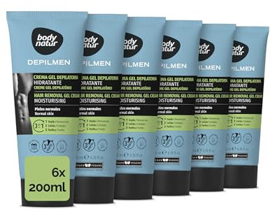 BODY NATUR - Depilmen Pack 6 Cremas Depilatorias Hidratantes para Hombres de 200 ml | con Aloe Vera y Manteca de Karité | para Pieles Normales | Elimina el Vello y Cuida Tu Piel