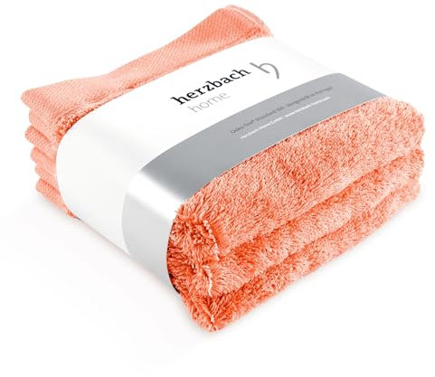 herzbach home Seiftuch 3er Set 30 x 30 cm – Hochwertige, weiche & saugstarke Mini-Handtücher in Premium-Qualität – 100% natürliche Baumwolle (Coral)