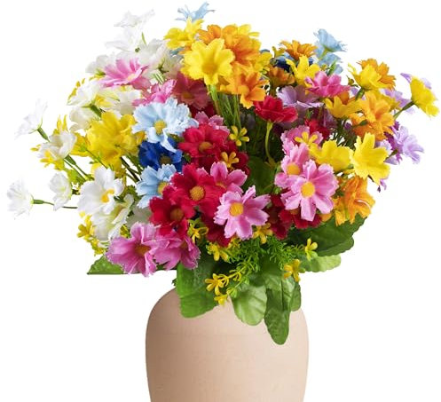 Foshird 6 Bündel Künstliche Blumen Bunt Gänseblümchen Deko Kunstblumen Wie Echt Seidenblumen Blumenstrauß Künstlich Fake Flowers Fake Blumen für Garten Balkon Geschenk Hochzeit Tischdeko Draußen