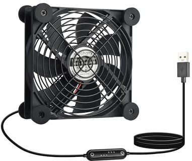 euroharry Tyst USB-fläkt, 6 vindhastigheter för Smart Timing Controller, fuktsäker (IPX5) dammtät, bredspänningskompatibel 5-12 V lämplig (1, 120 mm)