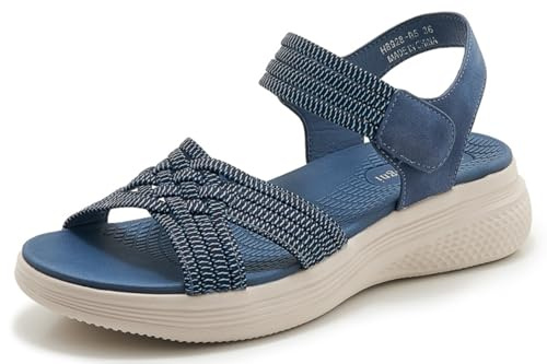 SMajong Sandalias Deportivas Ortopedicas para Mujer Sandals Planas de Verano Zapatos de Playa Casual Sandalias para Caminar Moda Azul 39 EU