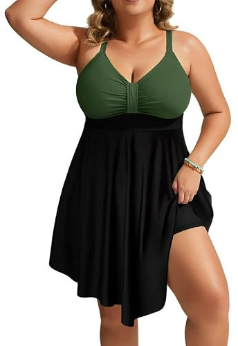 Hanna Nikole baddräkt för damer i plus size – shaping baddräkt med figurformande effekt, rynkad design och mjukt material. Strandmode med badshorts och justerbara axelband., 46 plus size