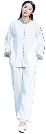 NRBMZYEN Kung-Fu-Anzug-Sets für Damen, Tai Chi, Uniform, Baumwolle, Leinen, Wushu, Kung-Fu-Kleidung für Damen, Kampfsport, Wing Chun-Anzug, einfarbig, White suit_XXL