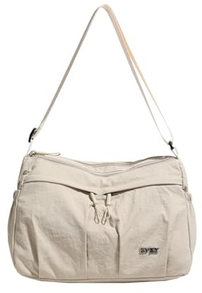 CORIOS Bolso Bandolera para Mujer Bolsas de Oxford Impermeable Bolso de Hombro Ligero Bolso de Mano Bolsa de Ocio Multifunción Bolsos Cruzados Trabajo Viajes Compras Citas Bolso Tote Beige