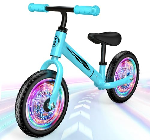 Dromlag Bicicleta de Equilibrio para Niños 2-5 Años - Bici sin Pedales Ajustable con Ruedas LED, Capacidad 50 kg, Color Azul Niños, Juguete Seguro, Regalo Navidad