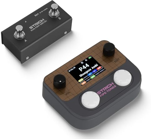 STRICH Pipe Tones Pocket Multi-Effects Processor per chitarra e basso con pedale 10 moduli effetto 125 effetti Looper 40s 100 pattern di batteria Interfaccia audio USB Controllo wireless(Grigio scuro)