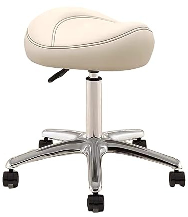 Sedia da ufficio con sella regolabile, sgabello girevole a 360° per igiene dentale e artisti, sedia da salone in metallo con ruote in poliuretano, colore beige