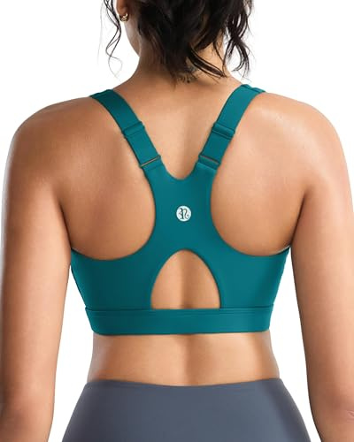 RUNNING GIRL High Impact Sports Bras for Women, Racerback Adjustable Straps Sports Bras for Women with Sewn in Pads(EU_WX3106_Storm Teal_M)