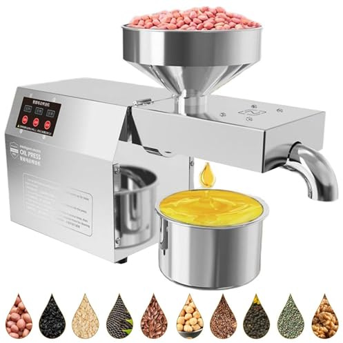 Pressa automatica per olio per uso domestico, estrazione a freddo, design in acciaio inox, funziona con vari semi ed erbe