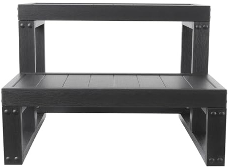 Caminata Bañera 2 escalones antideslizante, taburete de baño WPC 60x27cm, pie de baño estable con estructura reforzada, caminata spa para ancianos balneo al aire libre