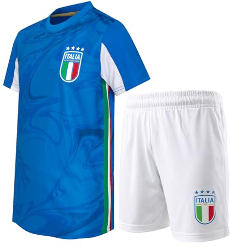 ITALIA FIGC Completo Calcio Ufficiale per Bambino e Ragazzo - Kit Maglia Tecnica e Pantaloncini, vestibilità Regular 12 Anni