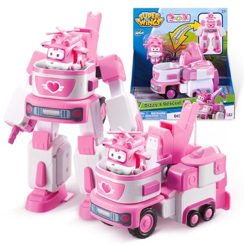 Super Wings Transformations Plane Dizzy's Rescue Tow, stor lekfigur för barn, förvandlingsbart leksaksflygplan, fordon och robotfigur, leksaker för barn från 3 år - 18 cm