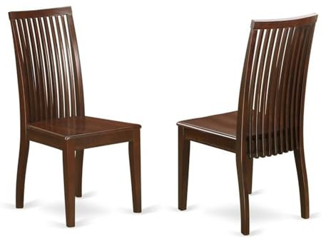 East West Furniture IPC-MAH-W Ipswich Kitchen Dining Chairs - Slat Back Wooden Seat Chairs, Set of 2, Mahogany