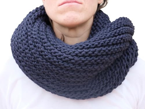 CG - Talento Fiorentino, scaldacollo tubolare lavorato a maglia, invernale, sciarpa ad anello intrecciato in tinta unita, unisex, fatto in Toscana, Made in Italy (Blu scuro)