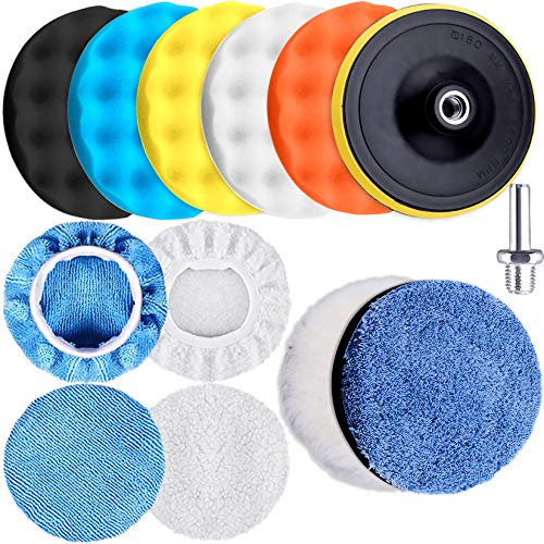 SIQUK 13 Pieces Polishing Pads Kit 150mm Car Polishing Pad Foam Polish Pads Polisher Attachment for Drill, 6 Inch
