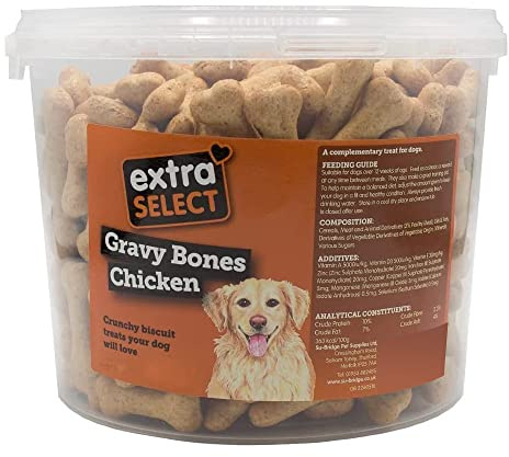 Extra Select Gravy Bones Chicken Flavoured Dog Treat Biscuits in a 3ltr Bucket (approx 290 biscuits)