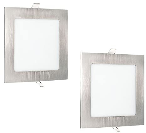 Popp- PACK x2 Placa Empotrado Niquel Cuadrado Downlight LED Pro 12W IP20 Super Slim Luz neutra 4000K 900Lm Chip SMD2835 CRI80 (4000K 12W Cuadrado)