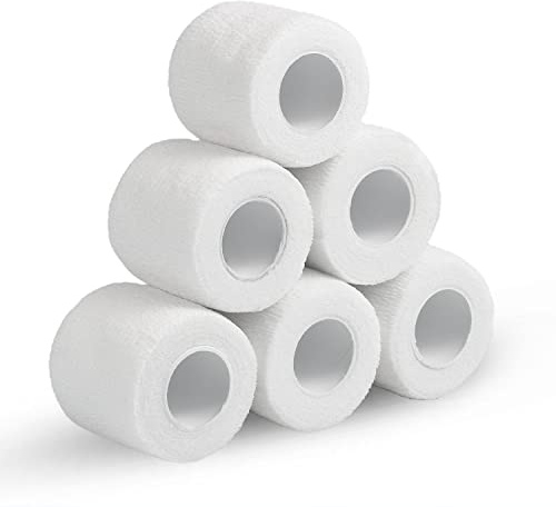 6 Rolls Self Adherent Cohesive Bandages, 5 cm x 4.5 m Non-Woven Cohesive Wrap Uses Include Wrist & Finger Tape Vet Tape Medical Tape Football Sock Tape Sports Tape, White | Non-Woven Fabric, Breathable, Hand Tearable, Elastic Support For Finger, Ankle And Wrist