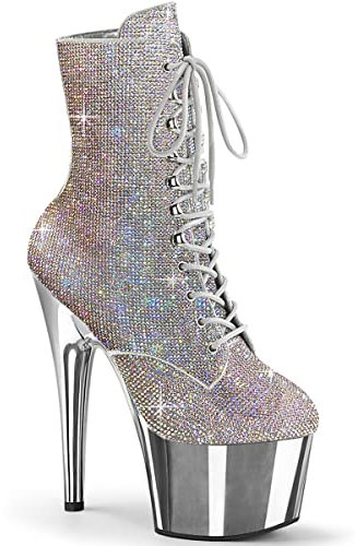Pleaser Damen ADORE-1020CHRS Plateau High Heels Stiefelette Silber Multi 35 EU
