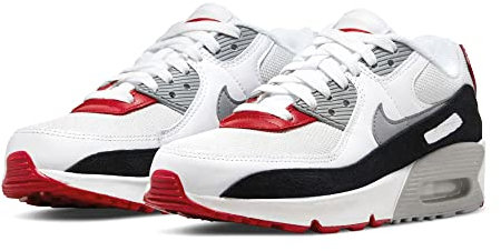NIKE Air Max 90 LTR Leather Trainers Sneakers Fashion Shoes CD6864 (Photon Dust/Varsity Red/White/Particle Grey 019) UK6 (EU39)