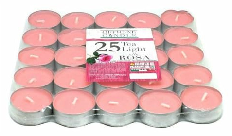 OISE ART STORE Trade Shop - Set 25 Pezzi Candele Rosa Profumate Fragranza alla Rosa Tealight Lumini Candela