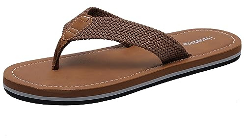 Harssidanzar Tongs Hommes Été Plage, Sandales à Doigt Séparé HM001EU,Selle,Taille 41