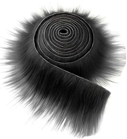 Tela Pelo Tiras, 5×150CM Esponjoso Suave Tela de piel sintética, Shaggy Durable Tela de Piel Sintética para cosplay bricolaje Pelo Papá Noel y adornos árboles Navidad (negro)
